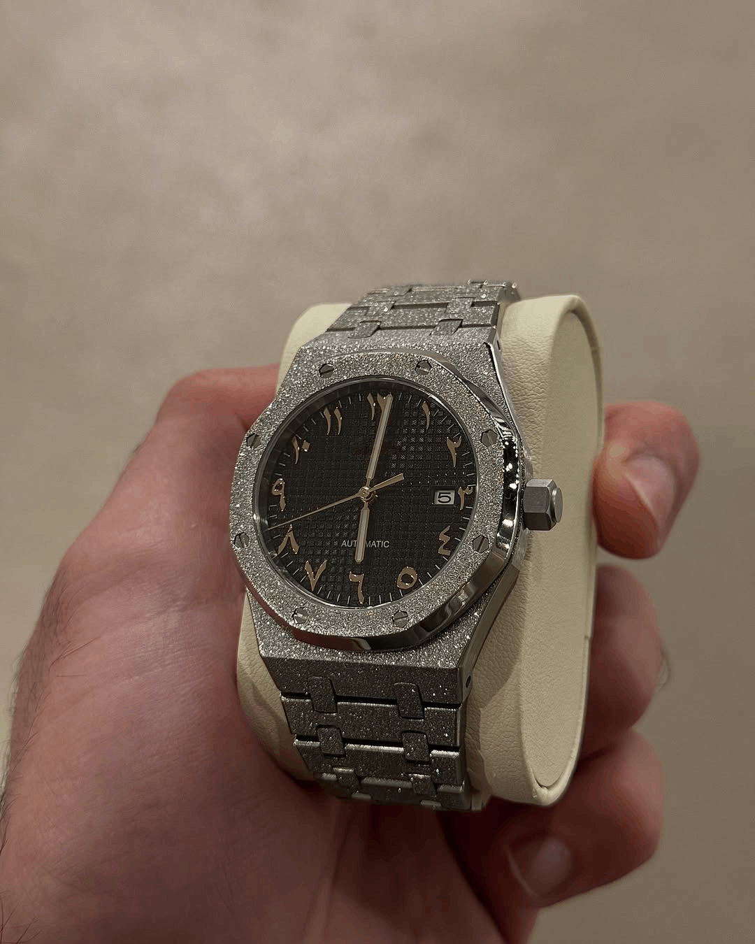 Octagonal Frozen Black Arabic Dial