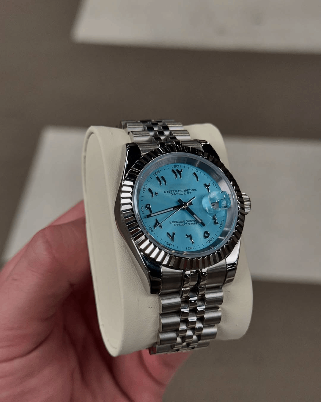 Classic Date Sky blue Arabic Dial