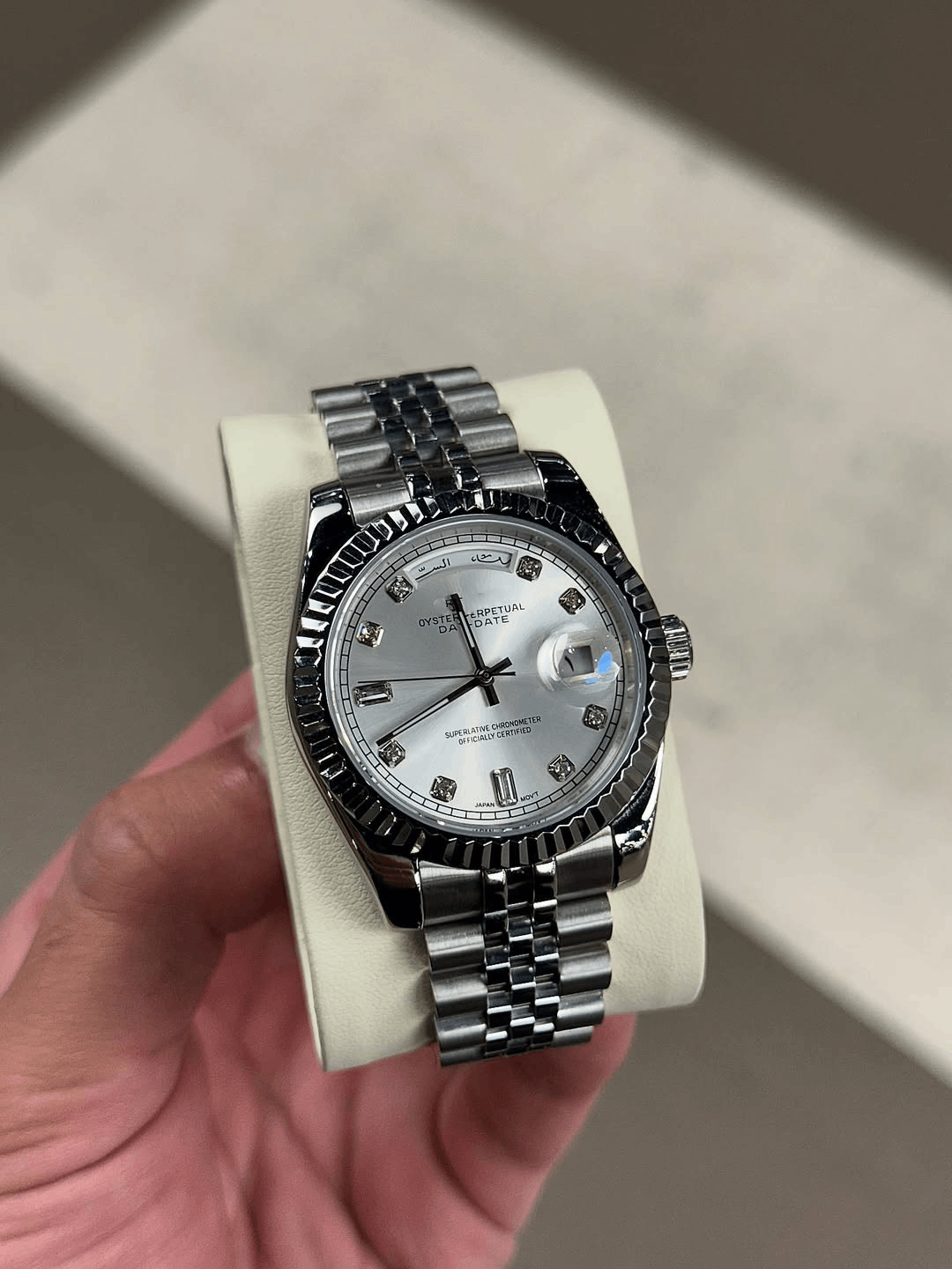 Day & Date Pearl White Diamond Dial