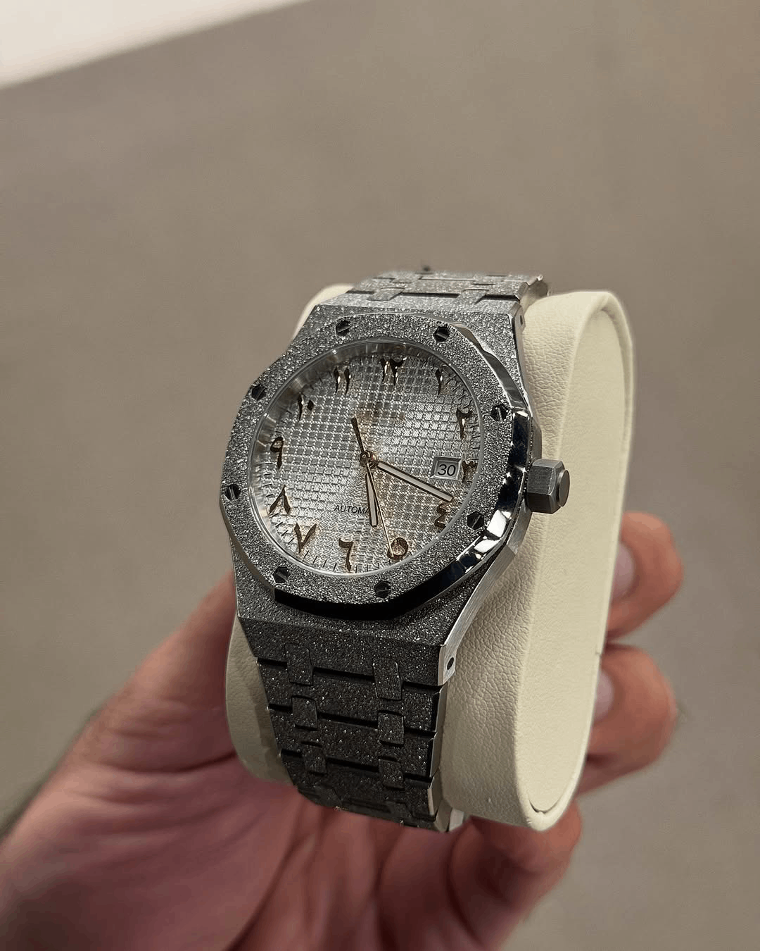 Octagonal Frozen White Arabic Dial