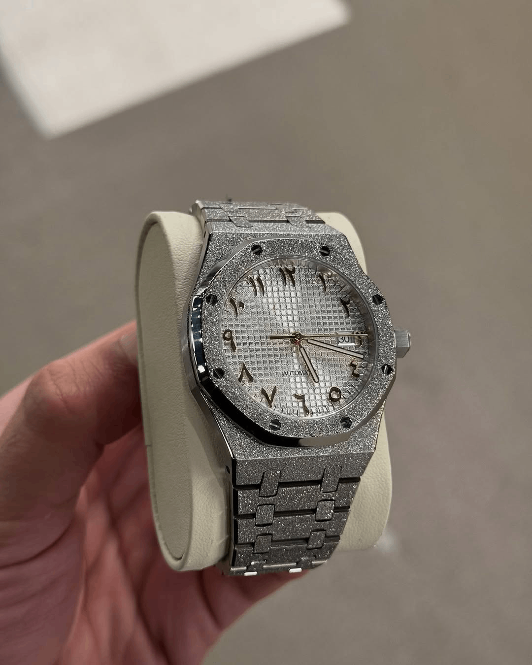 Octagonal Frozen White Arabic Dial