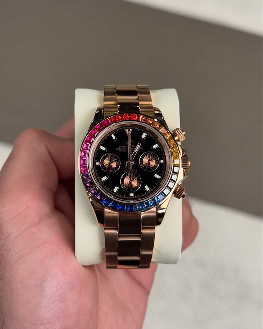 Chronograph Rose Gold Diamond Rainbow Dial