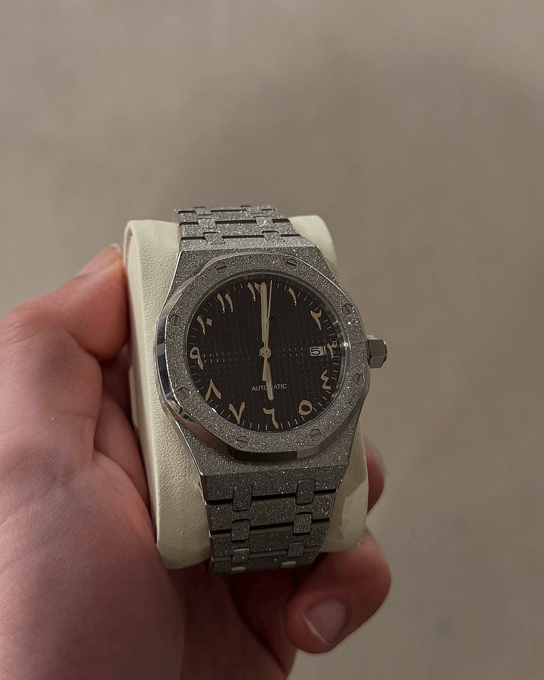 Octagonal Frozen Black Arabic Dial