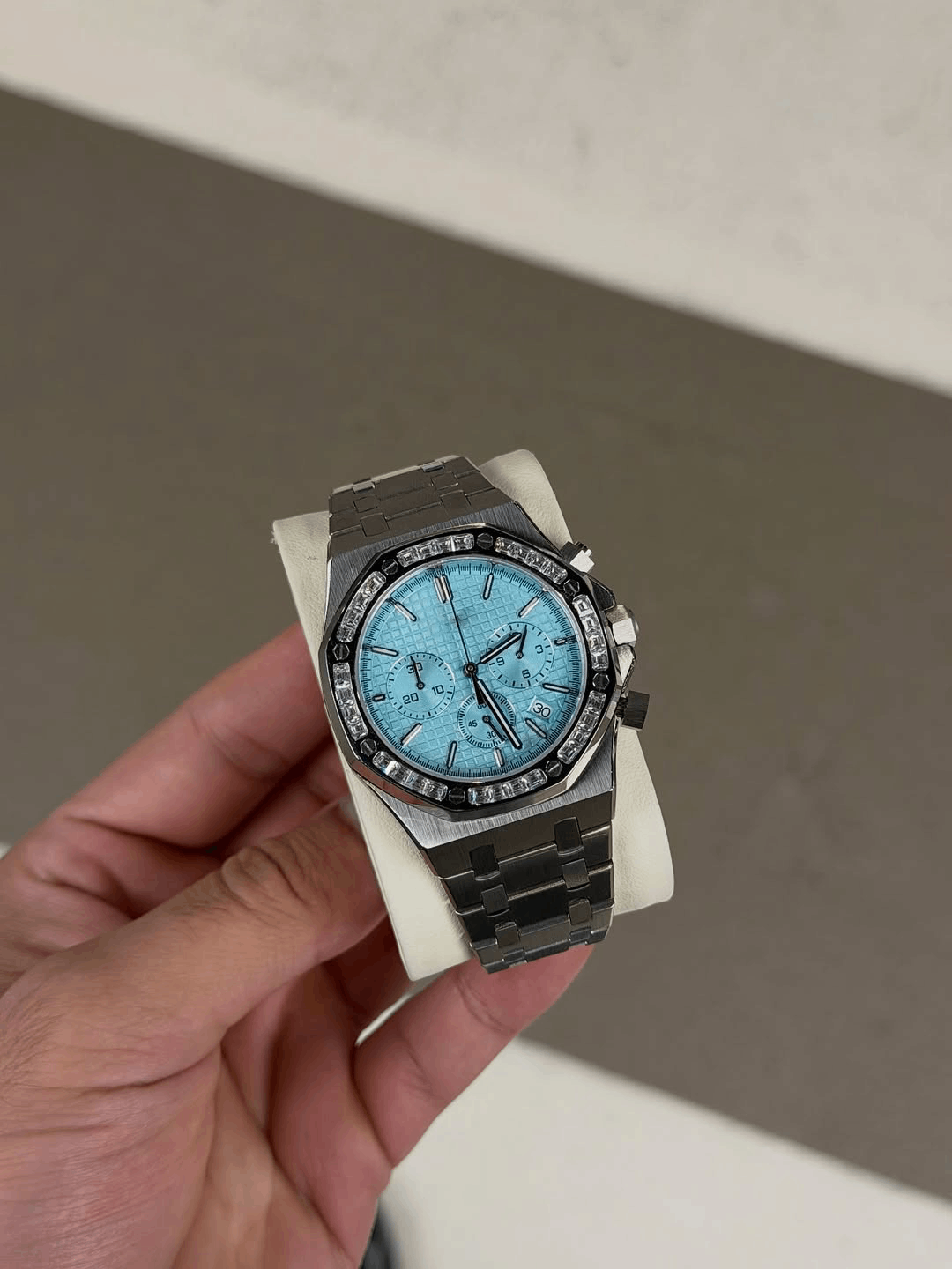 Octagonal Baby Blue Diamond Dial